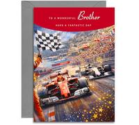 Brother F 1 Birthday Card - Stylish Monaco Motor Racing Design for Him - A5 Size Card with Grey Envelope, Made in UK