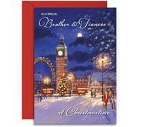 Brother & Fiancée Christmas Card - London Eye and Big Ben - Medium Sized Card (A5 Size -148mm x 210mm) with Envelope
