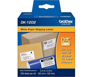 Brother Genuine DK-1202 Die-Cut Shipping Paper Labels, Long Lasting Reliability, 300 Labels Per Roll, (1) Roll per Box