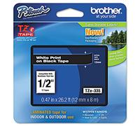 Brother Genuine P-Touch TZE-335 Label Tape, 1/2" (0.47") Standard Laminated P-Touch Tape, White on Black, Laminated for Indoor or Outdoor Use, Water Resistant, 26.2 Feet (8M), Single-Pack