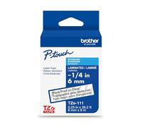 Brother Genuine P-Touch TZe Black Print on Clear Label Tape (TZe111), Laminated,1/4in x 26.2ft (6mm x 8m), for Select P-Touch Label Makers, Durable, Water-Resistant, Indoor/Outdoor Use