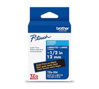 Brother Genuine P-Touch TZe Gold Print on Black Label Tape (TZe334), Laminated,1/2in x 26.2ft (12mm x 8m), for Select P-Touch Label Makers, Durable, Water-Resistant, Indoor/Outdoor Use