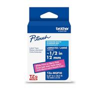 Brother Genuine P-Touch TZe White Print on Berry Pink Label Tape (TZeMQP35), Laminated,1/2in x 16.4ft (12mm x 5m), for Select P-Touch Label Makers, Durable, Water-Resistant, Indoor/Outdoor Use