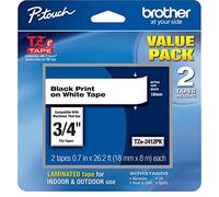 Brother Genuine, TZe2412PK, 2 Pack of Label Tape, Black Font On White Label, TZe241,Black on White