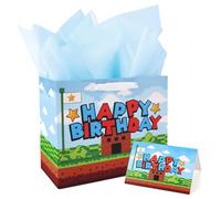 Brother Gift Bag Set, Large Video Games Theme Happy Birthday Candy Goodie Bag with Greeting Card & Sydney Paper, Super Cartoon Game Theme Party Favor Supplies Decoration