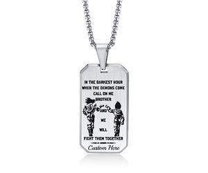 Brother Gifts Dog Tag Necklace Personalized - Mens Military Army Dog Tags Bro Bruv Boys Stainless Steel Silver Necklaces for Him Buddy Amigo Pal Chum Mate Birthday Gift - We Will Fight Them Together