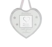 Brother Glass Christmas Memorial Photo Frame Bauble Hanger - Xmas Plaque Verse Graveside