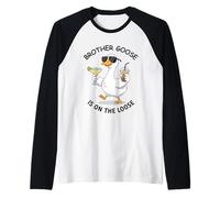 Brother Goose is On Loose Fun Summer Vibes Duck Design Raglan Baseball Tee