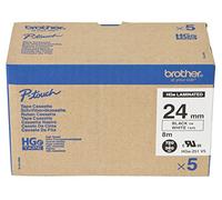 Brother HGE251V5 - HGE-251V5 Black on White 8M x 24mm High Grade Tape 5pk
