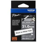 BROTHER HSE251E 21MM BLACK ON WHITE HEAT SHRINK TUBE