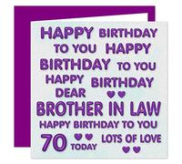 Brother In Law 70th Happy Birthday Card - Happy Birthday To You Dear Brother In Law - Perfect Purple Design - 70 Today