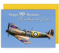 Brother-in-Law 90th Birthday Card - Spitfire Design - Medium Sized Card (A5 Size -148mm x 210mm) with Envelope