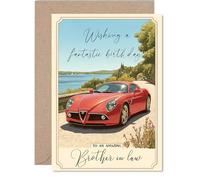 Brother in Law Birthday Card - Red Sports Car - Happy Birthday Card for Brother in Law from Sister Sibling, A5 Countryside Landscape Bday Greeting Cards