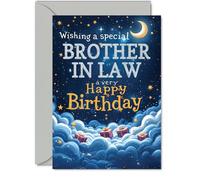 Brother in Law Birthday Card - Starry Night Moon Clouds - Happy Birthday Card for Brother in Law from Sister in Law Brother, 5x7 Inch Male Bday Greeting Cards