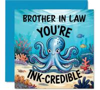Brother in Law Birthday Card - Youre Ink Credible - Happy Birthday Card for Brother in Law from Sister Sibling, 145mm Underwater Sea Life Illustration Bday Greeting Cards