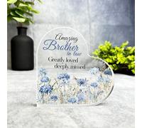 Brother-In-Law Blue Floral Memorial Heart Plaque Sympathy Gift Keepsake Gift - Gift, Custom Present, Trinket, Keepsake Ornament, Acrylic Plaque, Home Decor Gift, Small, Unique Present