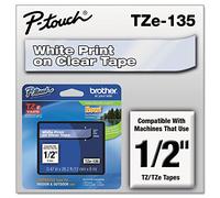 Brother TZE135 TZe Standard Adhesive Laminated Labeling Tape 1/2w White on Clear