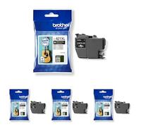 BROTHER LC-421XLBK Inkjet Cartridge, Black, Single Pack, High Yield includes 1 x Inkjet Cartridge, Genuine Supplies (Pack of 4)