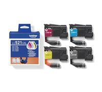 Brother LC-521BK/LC-521C/LC-521M/LC-521Y Inkjet Cartridges, Black/Cyan/Magenta/Yellow, Multi-Pack, includes 4 x Inkjet Cartridges, Genuine Supplies