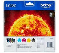 Brother LC-980BK/LC-980C/LC-980M/LC-980Y Inkjet Cartridges, Black/Cyan/Magenta/Yellow, Multi-Pack, Standard Yield, Includes 4 x Inkjet Cartridges, Brother Genuine Supplies