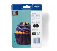 Brother LC123BKBP2. Black ink type: Pigment-based ink Supply type: Twin pack Printing colours: Black Quantity per pack: 2 pc(s) Black ink page yield: 600 pages