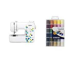 Brother LS14S Metal Chassis Sewing Machine & Korbond Complete Thread Set-1350m-30 x 45m Colours - Hand and Machine Sewing, Repairs, Crafting, Polyester, Multicoloured, 30 Spool