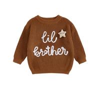 Brother Matching Outfit Clothes Big Brother Knitted Jumper Little Brother Sweater Toddler Baby Boy Knitwear Top Fall Winter Warm Clothing (Brown Little Brother, 0-3 Months)