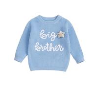 Brother Matching Outfit Clothes Big Brother Knitted Jumper Little Brother Sweater Toddler Baby Boy Knitwear Top Fall Winter Warm Clothing (Blue Big Brother, 2-3 Years)