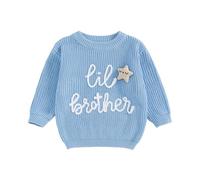 Brother Matching Outfit Clothes Big Brother Knitted Jumper Little Brother Sweater Toddler Baby Boy Knitwear Top Fall Winter Warm Clothing (Blue Little Brother, 3-6 Months)