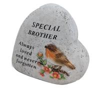 Brother Memorial Heart Ornament with Robin and Floral Stone Effect Plaque