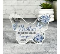 Brother Navy Floral Memorial Butterfly Plaque Sympathy Gift Keepsake Gift - Small Gifts For Him For Her, Present, Acrylic Plaque, Unqiue Gift, Ornament, Décor, Plaque, trinket, Keepsake Gift