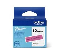 Brother Original Btag-P31 Label Tape 12 mm Wide 4 m Long Black/Pink