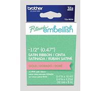 Brother P-Touch Embellish Gold Print on Pink Satin Ribbon TZERE34 ~½” Wide x ~13.1’ Long for use with P-Touch Embellish Ribbon & Tape Printer