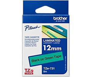 Brother P-Touch Labelling Tape Authentic TZE731 Adhesive Black on Green 12 mm x 8 m