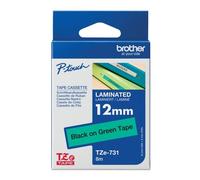 Brother P-Touch TZe Lam Tape Cass 12mm x 8m Black on Green Tape TZE731