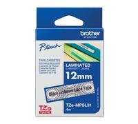 BROTHER PTOUCH RIBBON 12MM X 4M BLACK ON SILVER - Paper & Labels - Labels