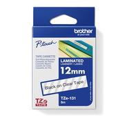 Brother P-Touch TZe Lam Tape Cassette 12mm x 8m Black on Clear Tape TZE131