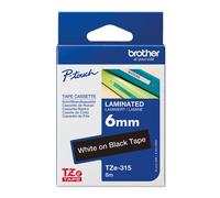 Brother TZE-315 P-Touch White on Black Laminated Tape 6mm x 8m (Original)