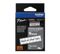 Original Brother TZES121 9mm Strong Adhesive Tape - Black on Clear