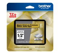 Brother P-touch TZe-PR831 Black Print on Premium Laminated Tape 12mm (0.47 ) wide x 8m (26.2 ) long, Glitter Gold, TZEPR831