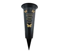 Brother - Plastic Spike Memorial Grave Vase With Butterfly Decoration