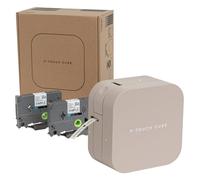 Brother PT-P300BTLT Label Writer, Peach Touch Cube Latte (For Smartphones, 0.14-0.5 inches (3.5-12 mm) Width, TZe Tape, 2 Sample Tapes Included