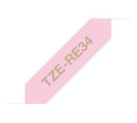 Brother TZe-RE34 Original P-Touch Label Tape (12mm x 4m) Gold on Pink