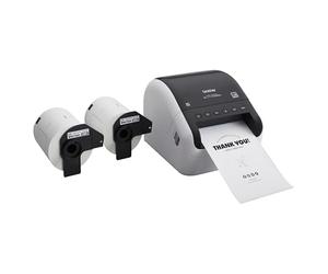 Brother QL-1110NWBC Bundle, Wireless Connectivity, Wide-Format Thermal Label Printer, Prints Postage and Barcodes, Plus 2 Rolls of Genuine DK Label Tapes DK-1247 4.07” x 6.4” Die-Cut Shipping Labels