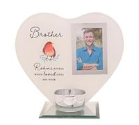 Brother Robin Heart Glass Memorial Remembrance Photo Frame with Tealight Holder Robins Appear When Loved Ones Are Near
