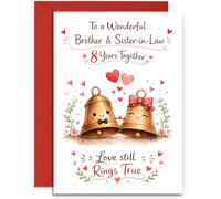 Brother & Sister-in-Law 8th Anniversary Card - Cute Bronze Bells and Hearts Design - 8th Bronze Anniversary Card - A5 Size Card with Red Envelope