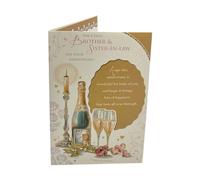 Brother & Sister-in-Law Anniversary Card - Champagne, Red Rose & Candle 9" x 6"