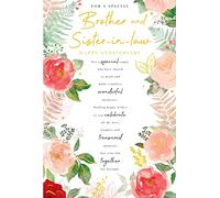 Brother & Sister in law Anniversary Card Flowers Foil Finish Lovely Verse
