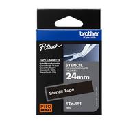 Brother STe-151 Labelling Tape Cassette, 24 mm (W) x 3 m (L), Stencil Tape, Brother Genuine Supplies, Black