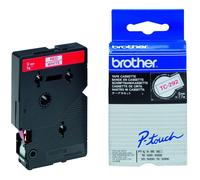 Brother TC-292 Labelling Tape Cassette, Red on White, 12 mm (W) x 7.7M (L), Lami